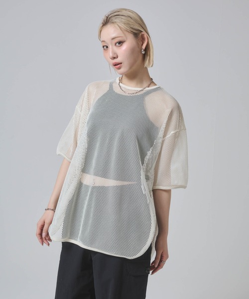 ENVYM(アンビー)の「メッシュビックシルエットTシャツ(Tシャツ/カットソー・レディース・ブラック/カーキ/ホワイト・FREE)」の16枚目の写真