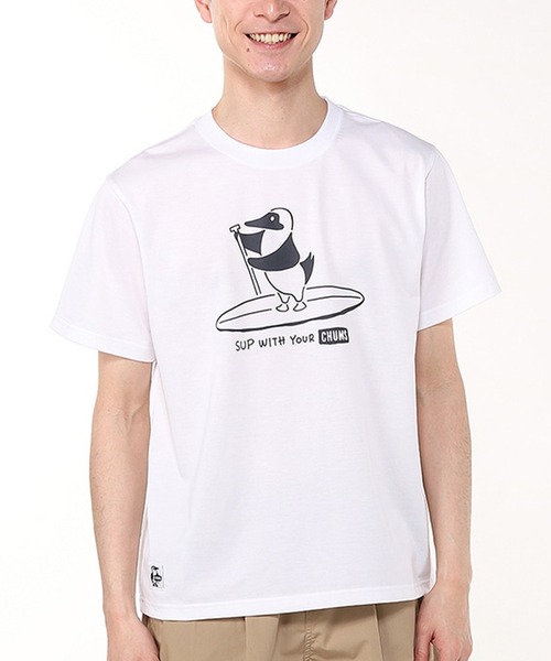 CHUMS(チャムス)の「CHUMS/チャムス 半袖Tシャツ フロントプリント UVケア 速乾 CH01-2540(Tシャツ/カットソー・メンズ・ブラック/ライトベージュ/ホワイト/サーモンピンク・M/L/XL)」の2枚目の写真