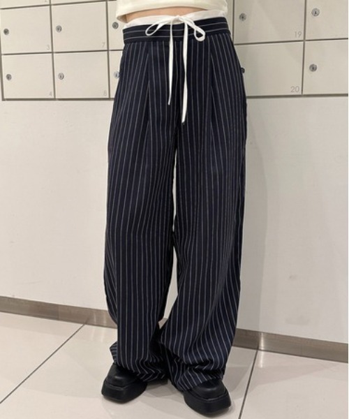 サノバチーズ ストライプ スラックス パンツ ネイビー M 新品 SON OF THE CHEESE（サノバチーズ）の「【SON OF THE CHEESE