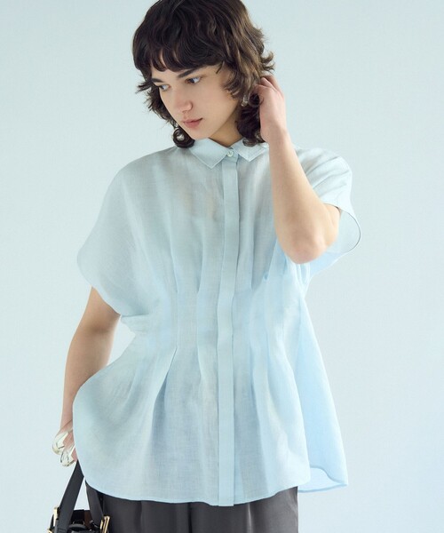 セール】【洗える】LIBECOリネン タック デザイン シャツ