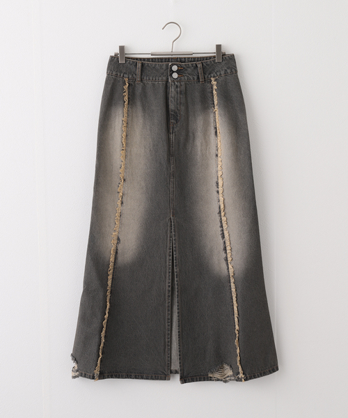 JOINT WORKS（ジョイントワークス）の「フリンジデニムロングスカート（デニムスカート・レディース・ブラック/ベージュ・MEDIUM/SMALL）」の2枚目の写真