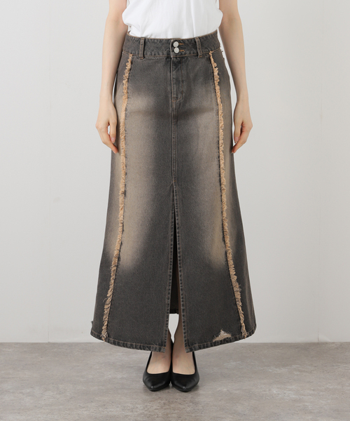 JOINT WORKS（ジョイントワークス）の「フリンジデニムロングスカート（デニムスカート・レディース・ブラック/ベージュ・MEDIUM/SMALL）」の3枚目の写真