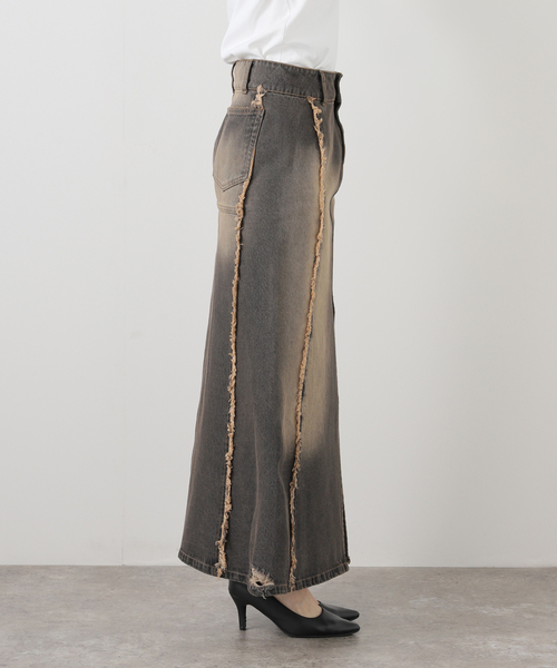 JOINT WORKS（ジョイントワークス）の「フリンジデニムロングスカート（デニムスカート・レディース・ブラック/ベージュ・MEDIUM/SMALL）」の8枚目の写真