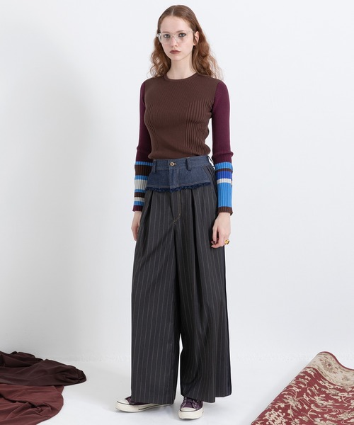 AULA AILA（アウラアイラ）の「ボーダースリーブリブニット（ニット/セーター・レディース・オフホワイト/ブラック/ブラウン/レッド・0）」の21枚目の写真