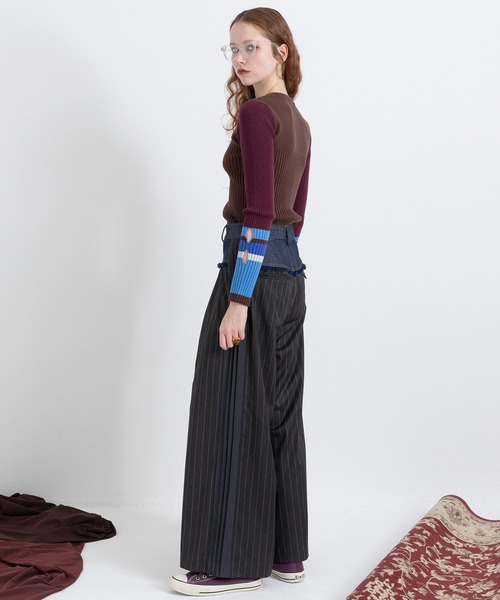 AULA AILA（アウラアイラ）の「ボーダースリーブリブニット（ニット/セーター・レディース・オフホワイト/ブラック/ブラウン/レッド・0）」の20枚目の写真