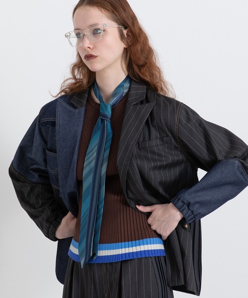 AULA AILA（アウラアイラ）の「ボーダースリーブリブニット（ニット/セーター・レディース・オフホワイト/ブラック/ブラウン/レッド・0）」の19枚目の写真