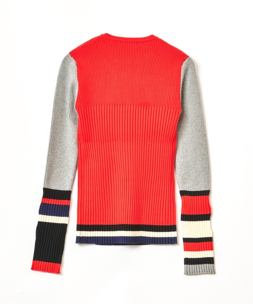 AULA AILA（アウラアイラ）の「ボーダースリーブリブニット（ニット/セーター・レディース・オフホワイト/ブラック/ブラウン/レッド・0）」の7枚目の写真