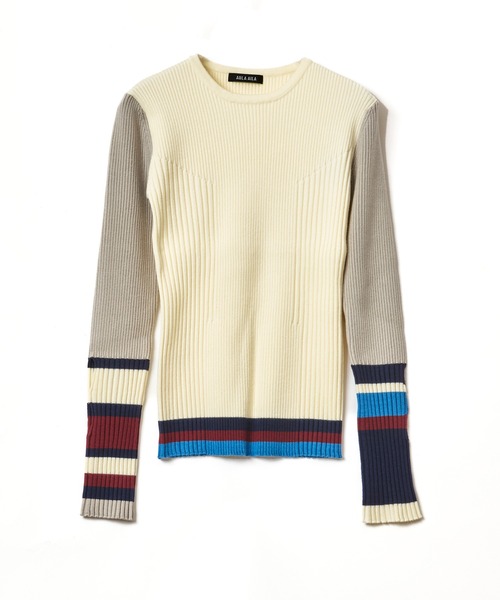 AULA AILA（アウラアイラ）の「ボーダースリーブリブニット（ニット/セーター・レディース・オフホワイト/ブラック/ブラウン/レッド・0）」の12枚目の写真