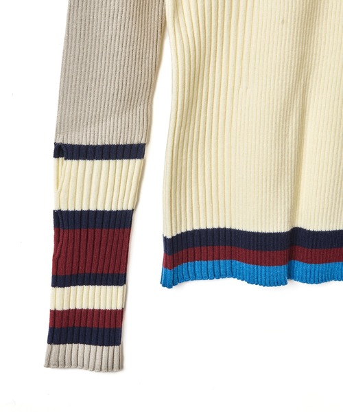 AULA AILA（アウラアイラ）の「ボーダースリーブリブニット（ニット/セーター・レディース・オフホワイト/ブラック/ブラウン/レッド・0）」の16枚目の写真