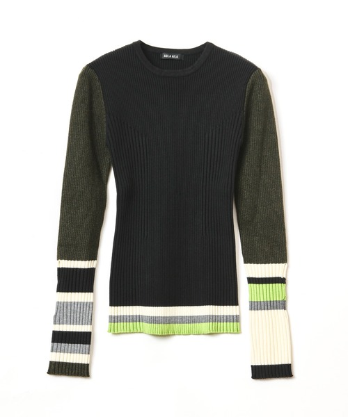 AULA AILA（アウラアイラ）の「ボーダースリーブリブニット（ニット/セーター・レディース・オフホワイト/ブラック/ブラウン/レッド・0）」の10枚目の写真