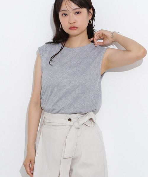 N.(N. Natural Beauty Basic)(エヌエヌナチュラルビューティーベーシック)の「フレンチスリーブラメカットソー(Tシャツ/カットソー・レディース・ライトグリーン/ブラック/グレー・MEDIUM)」の2枚目の写真