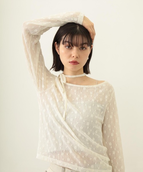 MILKFED.（ミルクフェド）の「LACE L/S TOP（Tシャツ/カットソー・レディース・オフホワイト/ブラック・ONE SIZE）」の5枚目の写真