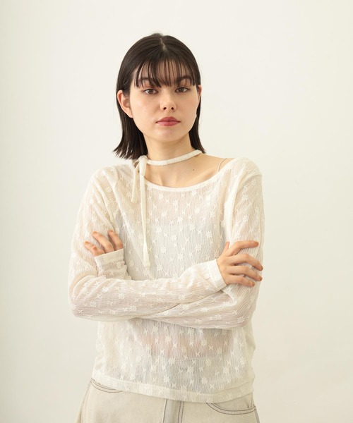 MILKFED.（ミルクフェド）の「LACE L/S TOP（Tシャツ/カットソー・レディース・オフホワイト/ブラック・ONE SIZE）」の6枚目の写真
