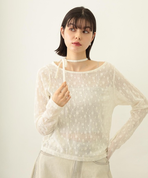 MILKFED.（ミルクフェド）の「LACE L/S TOP（Tシャツ/カットソー・レディース・オフホワイト/ブラック・ONE SIZE）」の7枚目の写真