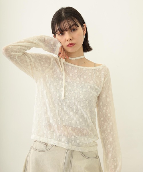 MILKFED.（ミルクフェド）の「LACE L/S TOP（Tシャツ/カットソー・レディース・オフホワイト/ブラック・ONE SIZE）」の9枚目の写真