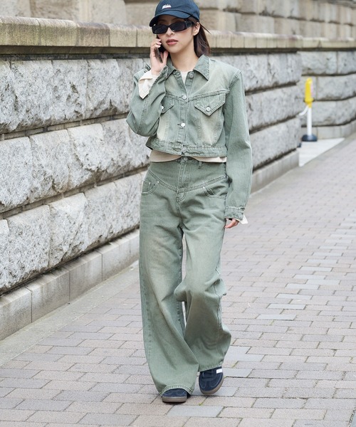 DURAS(デュラス)の「デニムJK&パンツ2点セットアップ(セットアップ・レディース・キャメル/グリーン/ブラック・SMALL/MEDIUM)」の2枚目の写真