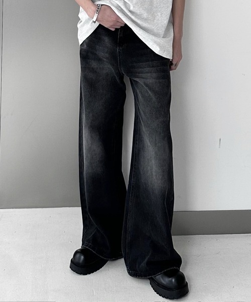 NOWLE（ノウル）の「【NOWLE】Y2K ブラック ヴィンテージ ウォッシュ フレア デニム（デニムパンツ・メンズ・ブラック・X-LARGE/LARGE/MEDIUM）」の4枚目の写真