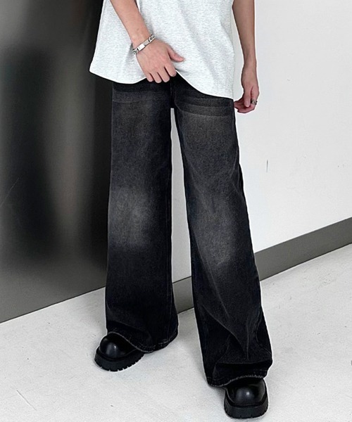 NOWLE（ノウル）の「【NOWLE】Y2K ブラック ヴィンテージ ウォッシュ フレア デニム（デニムパンツ・メンズ・ブラック・X-LARGE/LARGE/MEDIUM）」の5枚目の写真