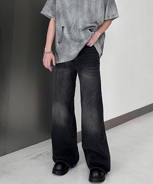 NOWLE（ノウル）の「【NOWLE】Y2K ブラック ヴィンテージ ウォッシュ フレア デニム（デニムパンツ・メンズ・ブラック・X-LARGE/LARGE/MEDIUM）」の6枚目の写真