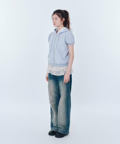 ネイビー フード付き パーカー　【日本限定】 パフスリーブパーカー　FCMM セール】【日本限定】PUFF SLEEVES PARKER / パフスリーブ