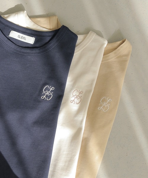 CLEIO(クレイオ)の「【CLEIO】ロゴ刺繍コットンTシャツ LOGO EMBROIDERED COTTON T-SHIRT/980-13616(Tシャツ/カットソー・レディース・ベージュ/ネイビー/アイボリー・FREE)」の3枚目の写真