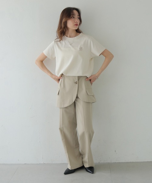 CLEIO(クレイオ)の「【CLEIO】ロゴ刺繍コットンTシャツ LOGO EMBROIDERED COTTON T-SHIRT/980-13616(Tシャツ/カットソー・レディース・ベージュ/ネイビー/アイボリー・FREE)」の9枚目の写真