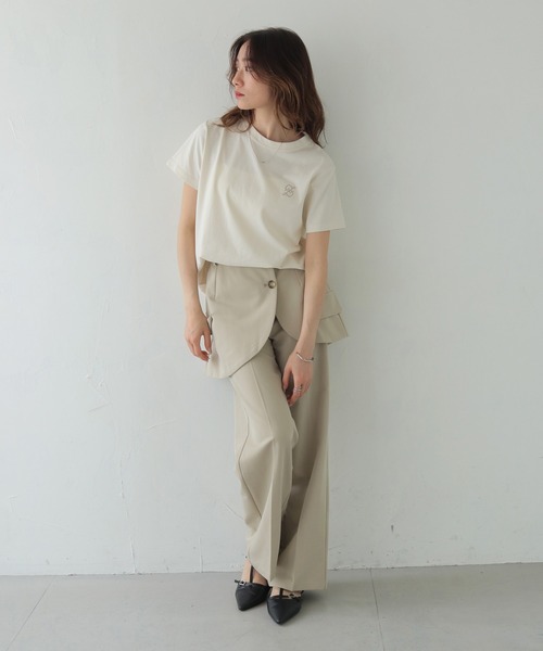 CLEIO(クレイオ)の「【CLEIO】ロゴ刺繍コットンTシャツ LOGO EMBROIDERED COTTON T-SHIRT/980-13616(Tシャツ/カットソー・レディース・ベージュ/ネイビー/アイボリー・FREE)」の10枚目の写真