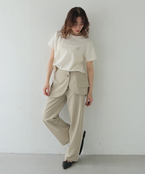 CLEIO(クレイオ)の「【CLEIO】ロゴ刺繍コットンTシャツ LOGO EMBROIDERED COTTON T-SHIRT/980-13616(Tシャツ/カットソー・レディース・ベージュ/ネイビー/アイボリー・FREE)」の11枚目の写真