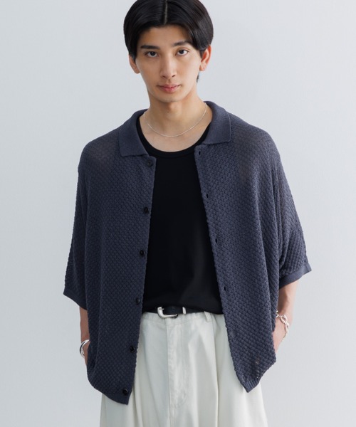 SINSS ハーフスリーブメッシュニットシャツ セール】Half sleeve mesh knit shirt / ハーフスリーブメッシュ
