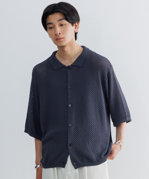 てる君愛用　SINSS ハーフスリーブメッシュニットシャツ セール】Half sleeve mesh knit shirt / ハーフスリーブメッシュ
