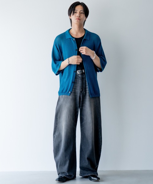SINSS ハーフスリーブメッシュニットシャツ Half sleeve mesh knit shirt / ハーフスリーブメッシュニット