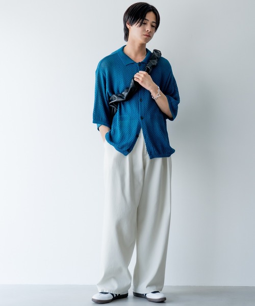SINSS ハーフスリーブメッシュニットシャツ セール】Half sleeve mesh knit shirt / ハーフスリーブメッシュ