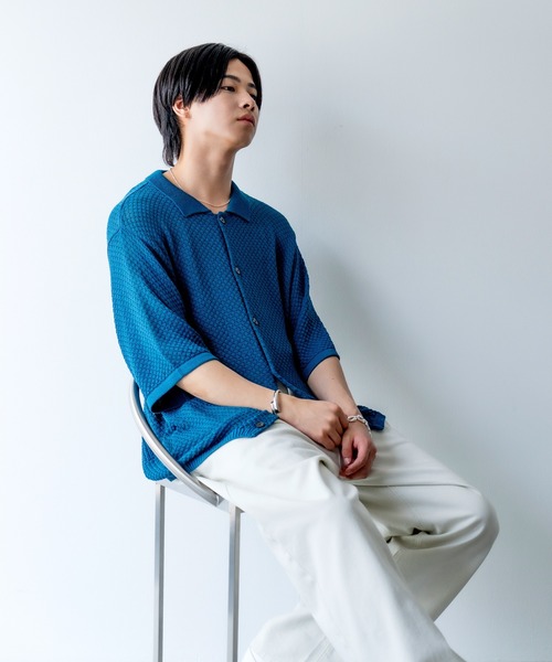 SINSS ハーフスリーブメッシュニットシャツ セール】Half sleeve mesh knit shirt / ハーフスリーブメッシュ