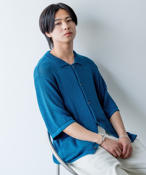SINSS ハーフスリーブメッシュニットシャツ Half sleeve mesh knit shirt / ハーフスリーブメッシュニット