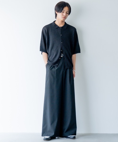 SINSS ハーフスリーブメッシュニットシャツ セール】Half sleeve mesh knit shirt / ハーフスリーブメッシュ