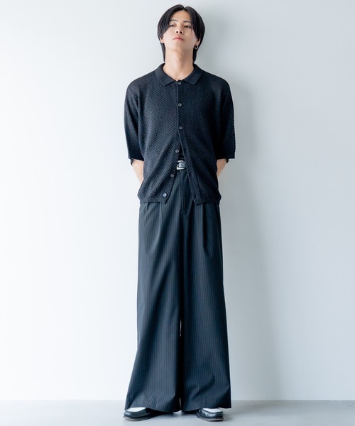 SINSS ハーフスリーブメッシュニットシャツ セール】Half sleeve mesh knit shirt / ハーフスリーブメッシュ