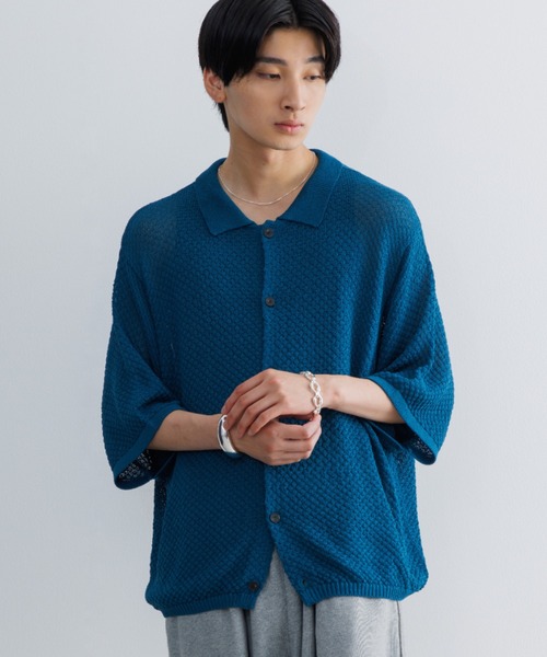 SINSS（シンス）の「Half sleeve mesh knit shirt / ハーフスリーブメッシュニットシャツ（シャツ/ブラウス・メンズ・ブルー/ブラック/チャコール・SMALL/MEDIUM/LARGE）」の4枚目の写真