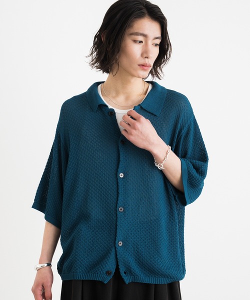 SINSS(シンス)の「Half sleeve mesh knit shirt / ハーフスリーブメッシュニットシャツ(シャツ/ブラウス・メンズ・ブルー/ブラック/チャコール・SMALL/MEDIUM/LARGE)」の12枚目の写真