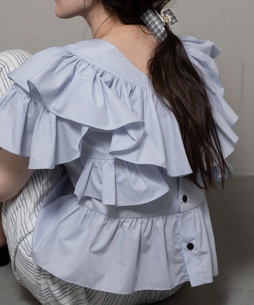 lawgy 2wayフリルフレンチスリーブブラウス 2way frill french sleeve blouse / 2wayフリルフレンチスリーブ