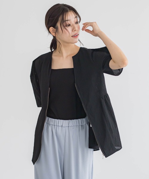 Droite lautreamont(ドロワットロートレアモン)の「カラミタンブラーZIPブラウス≪手洗い可能≫(シャツ/ブラウス・レディース・オフホワイト/ブラック/ベージュ・M)」の1枚目の写真