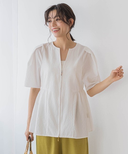 Droite lautreamont(ドロワットロートレアモン)の「カラミタンブラーZIPブラウス≪手洗い可能≫(シャツ/ブラウス・レディース・オフホワイト/ブラック/ベージュ・M)」の4枚目の写真