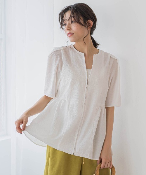 Droite lautreamont(ドロワットロートレアモン)の「カラミタンブラーZIPブラウス≪手洗い可能≫(シャツ/ブラウス・レディース・オフホワイト/ブラック/ベージュ・M)」の9枚目の写真