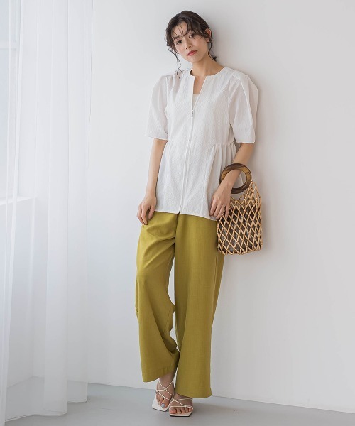 Droite lautreamont(ドロワットロートレアモン)の「カラミタンブラーZIPブラウス≪手洗い可能≫(シャツ/ブラウス・レディース・オフホワイト/ブラック/ベージュ・M)」の12枚目の写真