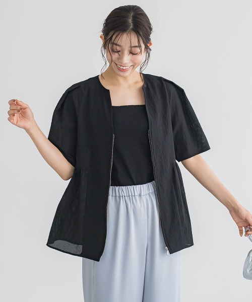 Droite lautreamont(ドロワットロートレアモン)の「カラミタンブラーZIPブラウス≪手洗い可能≫(シャツ/ブラウス・レディース・オフホワイト/ブラック/ベージュ・M)」の15枚目の写真