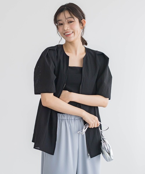 Droite lautreamont(ドロワットロートレアモン)の「カラミタンブラーZIPブラウス≪手洗い可能≫(シャツ/ブラウス・レディース・オフホワイト/ブラック/ベージュ・M)」の17枚目の写真