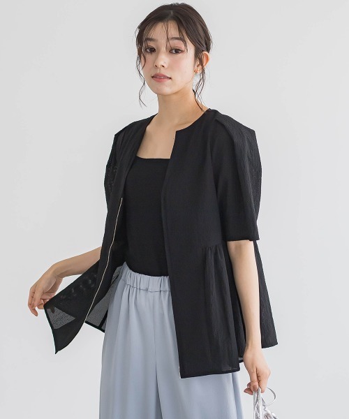 Droite lautreamont(ドロワットロートレアモン)の「カラミタンブラーZIPブラウス≪手洗い可能≫(シャツ/ブラウス・レディース・オフホワイト/ブラック/ベージュ・M)」の18枚目の写真