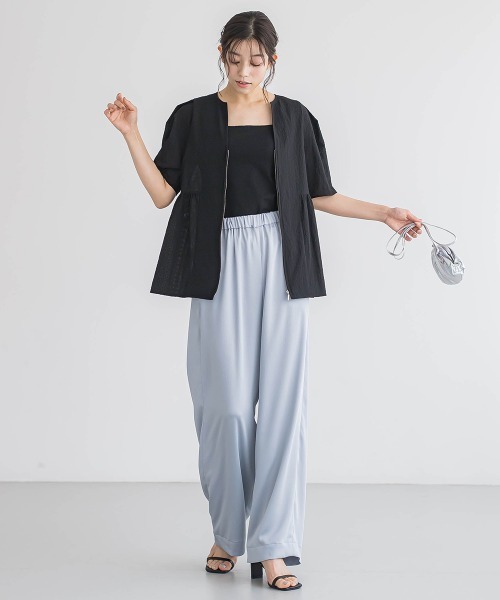 Droite lautreamont(ドロワットロートレアモン)の「カラミタンブラーZIPブラウス≪手洗い可能≫(シャツ/ブラウス・レディース・オフホワイト/ブラック/ベージュ・M)」の20枚目の写真