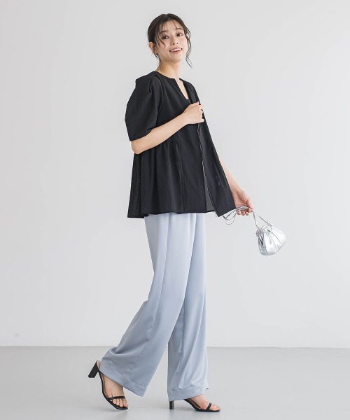 Droite lautreamont(ドロワットロートレアモン)の「カラミタンブラーZIPブラウス≪手洗い可能≫(シャツ/ブラウス・レディース・オフホワイト/ブラック/ベージュ・M)」の21枚目の写真