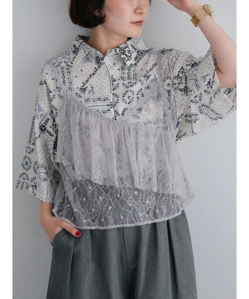シャツ/ブラウス(半袖/袖なし) ohga セール】25SS ビッグシルエット メタルボタン ドレープとろみ