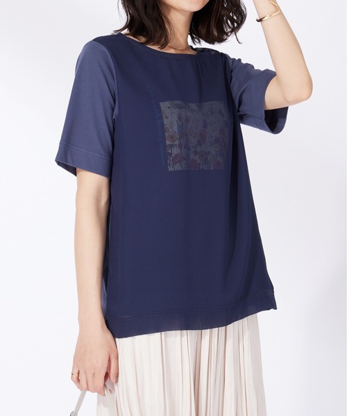 BELLUNA PLUS(ベルーナ)の「〈日比谷花壇〉シフォン重ねプルオーバー(Tシャツ/カットソー・レディース・ネイビー/ピンク/オフホワイト・MEDIUM/LARGE/X-LARGE)」の2枚目の写真
